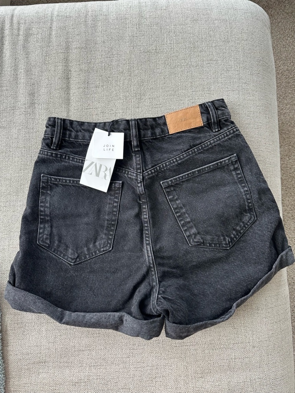 Zara Black Washed High-Rise Denim Shorts